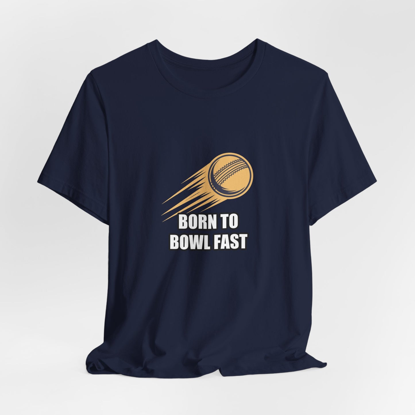 Fast Bowling Cricket Ball Tee - Minimalist Line Art Sticker Design in Gold & Navy