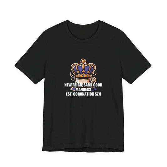 Royal Crown & Teacup Graphic Tee — Royal Crown & Teacup Tee - Ornate Coronation Tea Time British Royalty Graphic