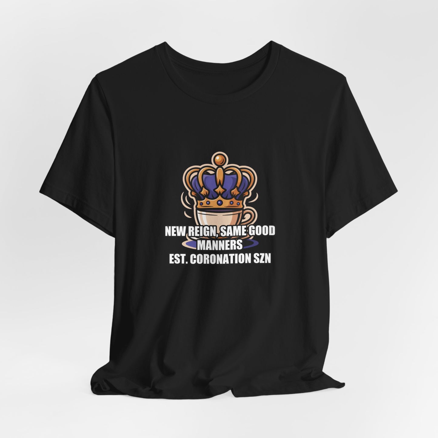 Royal Crown & Teacup Graphic Tee — Royal Crown & Teacup Tee - Ornate Coronation Tea Time British Royalty Graphic