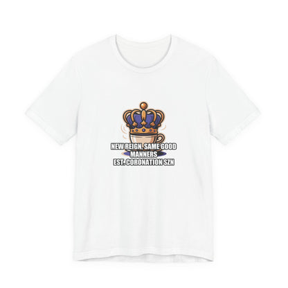 Royal Crown & Teacup Graphic Tee — Royal Crown & Teacup Tee - Ornate Coronation Tea Time British Royalty Graphic