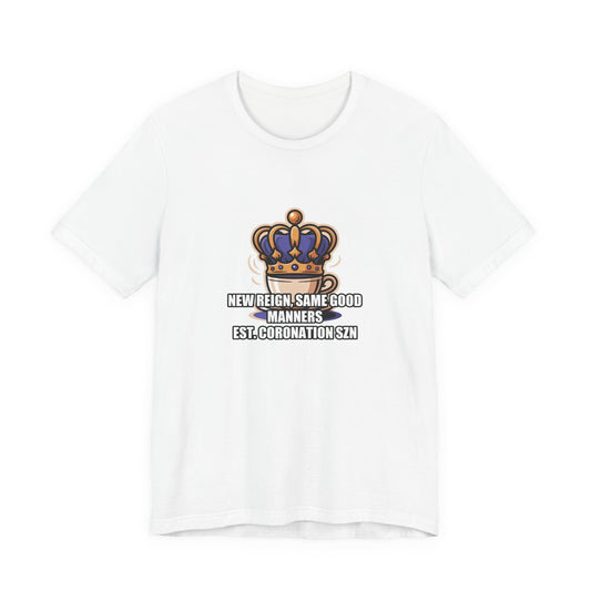 Royal Crown & Teacup Graphic Tee — Royal Crown & Teacup Tee - Ornate Coronation Tea Time British Royalty Graphic