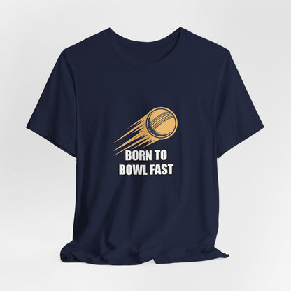 Fast Bowling Cricket Ball Tee - Minimalist Line Art Sticker Design in Gold & Navy