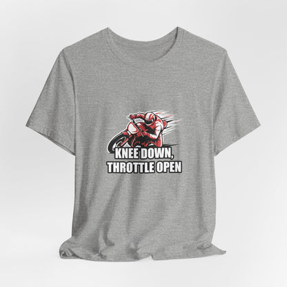 Knee-Down Racer Motorcycle Tee - Bold Vector Speed Streaks Racing Graphic
