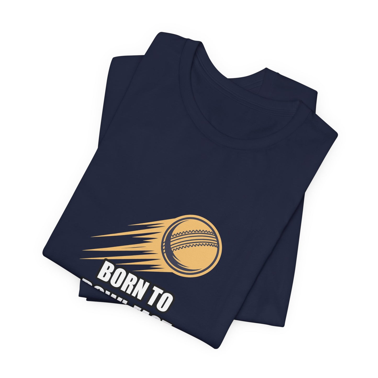 Fast Bowling Cricket Ball Tee - Minimalist Line Art Sticker Design in Gold & Navy