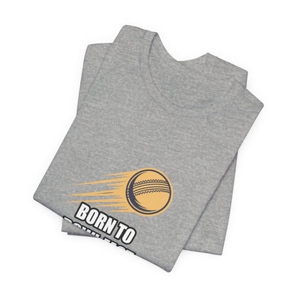Fast Bowling Cricket Ball Tee - Minimalist Line Art Sticker Design in Gold & Navy