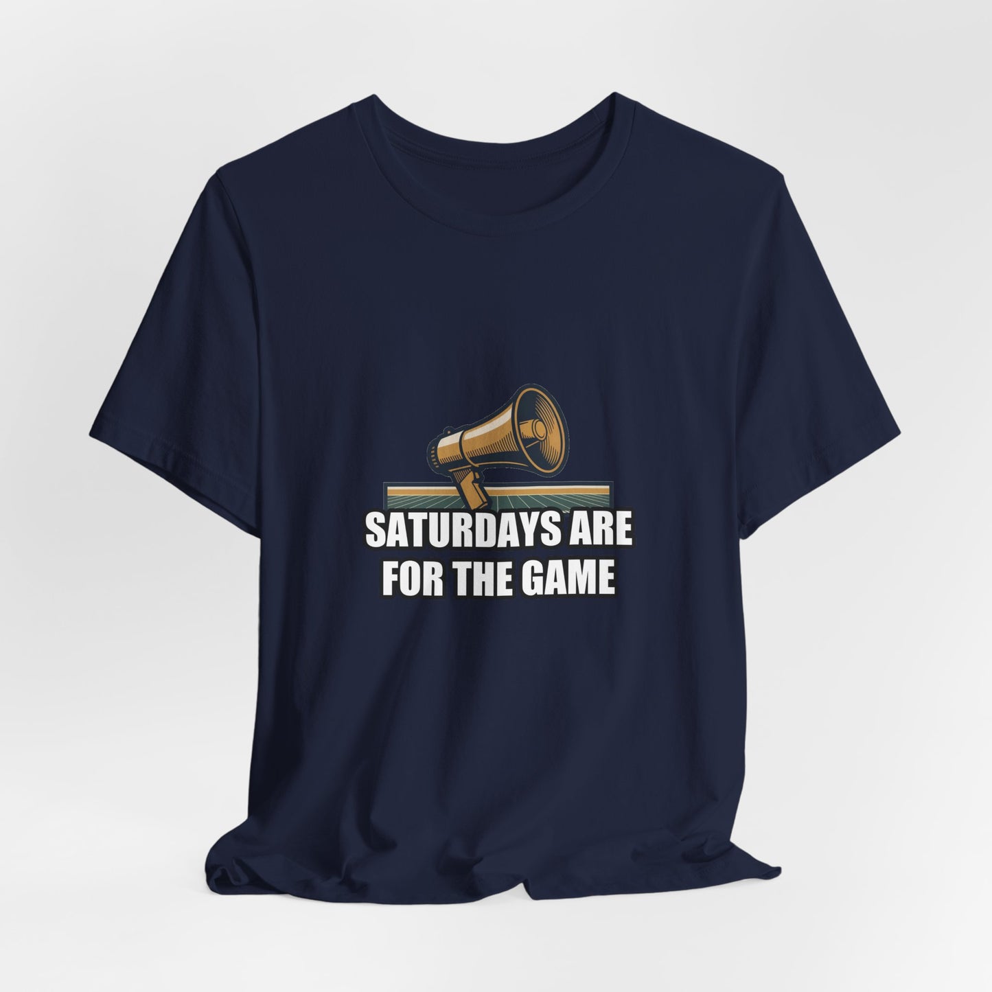 Vintage Gameday Megaphone Football Field Tee - Retro Navy & Gold Sports Broadcast Sticker Shirt