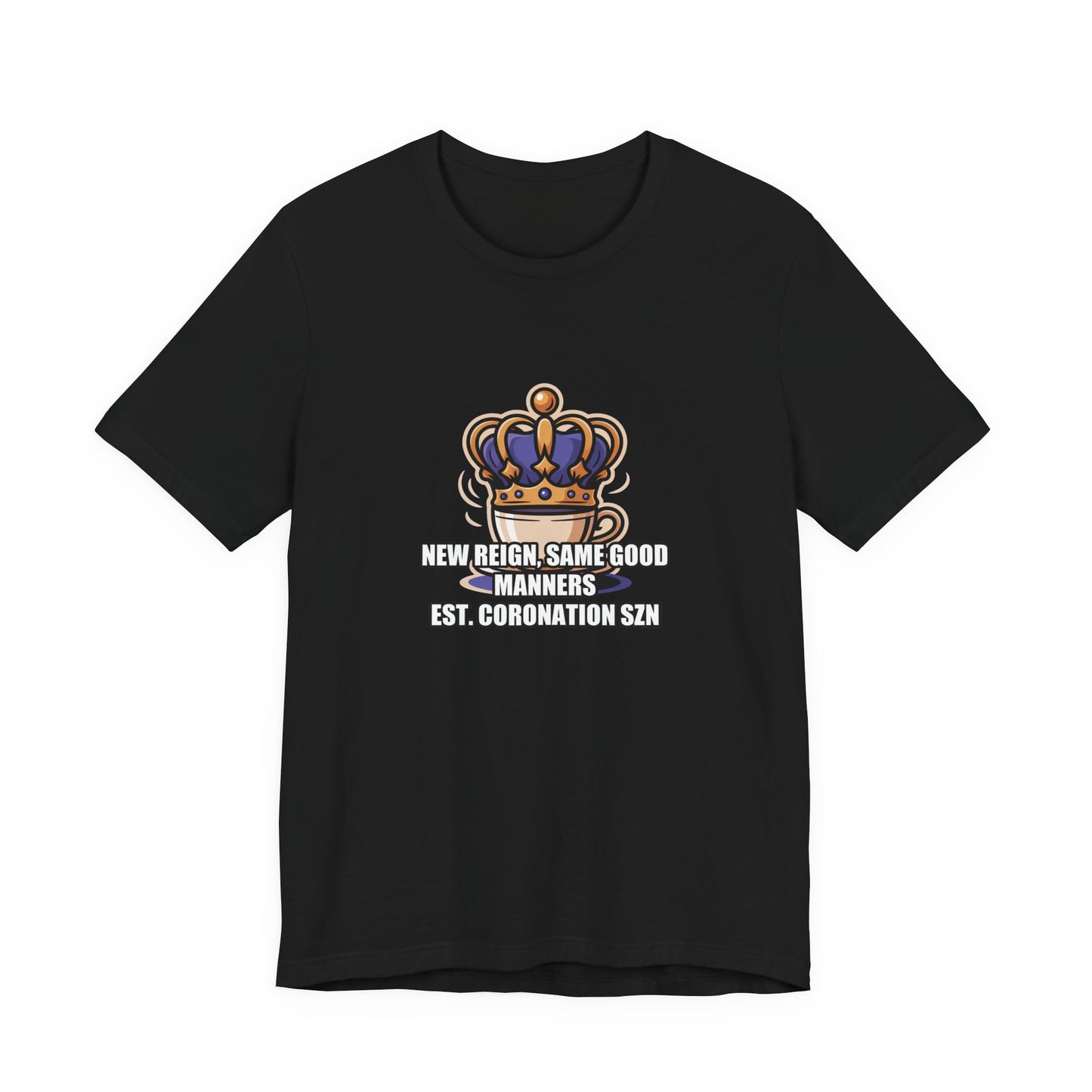 Royal Crown & Teacup Graphic Tee — Royal Crown & Teacup Tee - Ornate Coronation Tea Time British Royalty Graphic