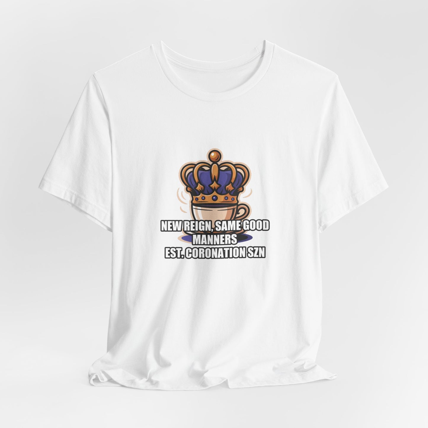Royal Crown & Teacup Graphic Tee — Royal Crown & Teacup Tee - Ornate Coronation Tea Time British Royalty Graphic