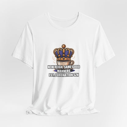 Royal Crown & Teacup Graphic Tee — Royal Crown & Teacup Tee - Ornate Coronation Tea Time British Royalty Graphic