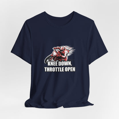 Knee-Down Racer Motorcycle Tee - Bold Vector Speed Streaks Racing Graphic